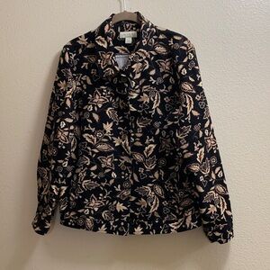 APPLESEED’S Autumn Leaves Large Denim Jacket Coat Boho Brown Tan Pockets